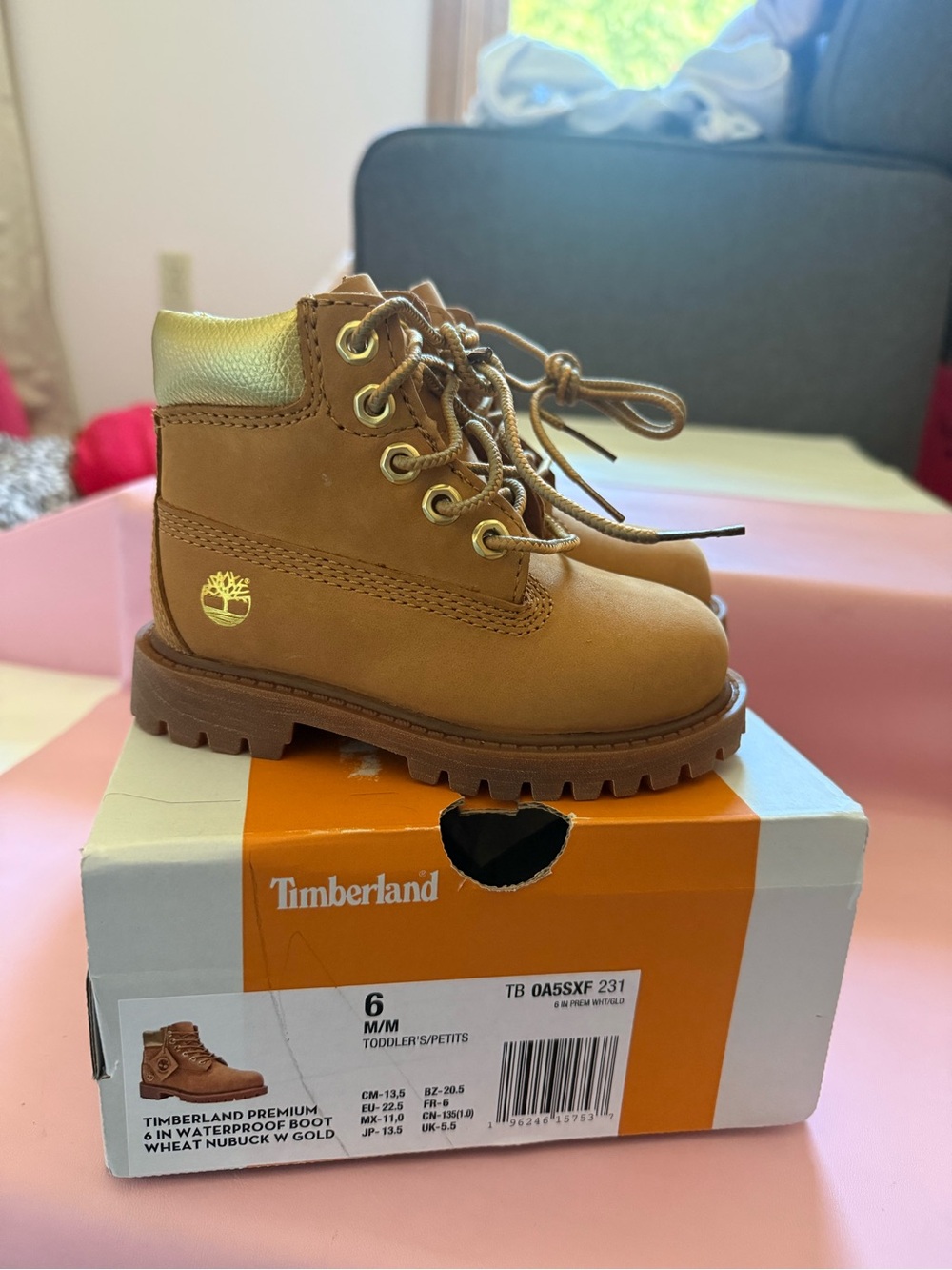 Timberland Toddler Wheat Brown Boots with Gold Collar